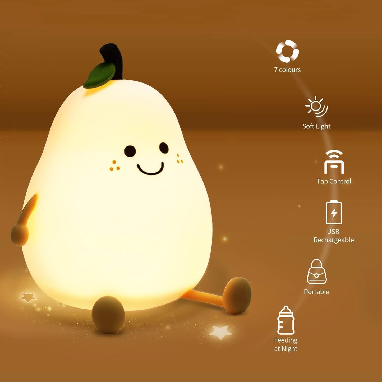 Pear Night Light For Kids Silicone Cute Lamp Nightstand Dimmable Bedroom Baby Fruit Nightlight Kawaii Bedside Room (Pear Lamp)