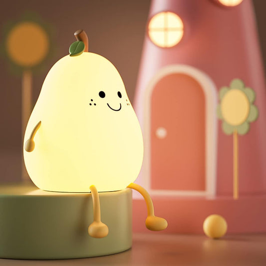 Pear Night Light For Kids Silicone Cute Lamp Nightstand Dimmable Bedroom Baby Fruit Nightlight Kawaii Bedside Room (Pear Lamp)