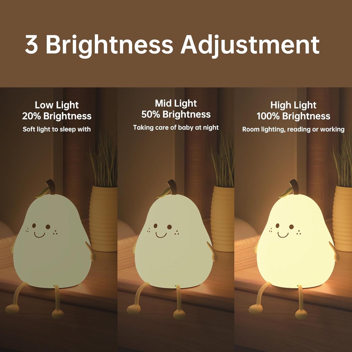 Pear Night Light For Kids Silicone Cute Lamp Nightstand Dimmable Bedroom Baby Fruit Nightlight Kawaii Bedside Room (Pear Lamp)