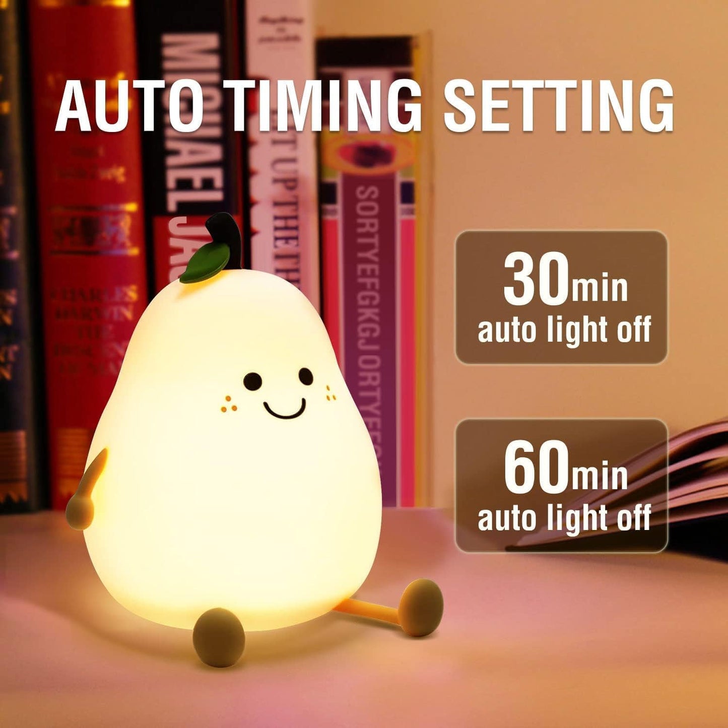 Pear Night Light For Kids Silicone Cute Lamp Nightstand Dimmable Bedroom Baby Fruit Nightlight Kawaii Bedside Room (Pear Lamp)