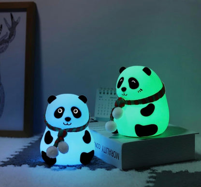 silicone panda night lamp with tap changing light