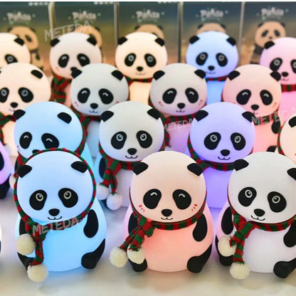 silicone panda night lamp with tap changing light