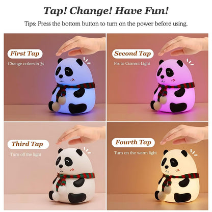 silicone panda night lamp with tap changing light