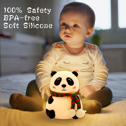 silicone panda night lamp with tap changing light