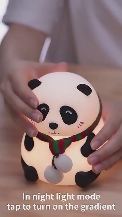 silicone panda night lamp with tap changing light